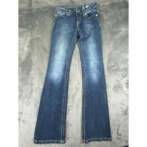 Miss Me Mid Rise Bootcut Jeans Womens Dark Wash Wing Rhinestone ME8385BX Size 30